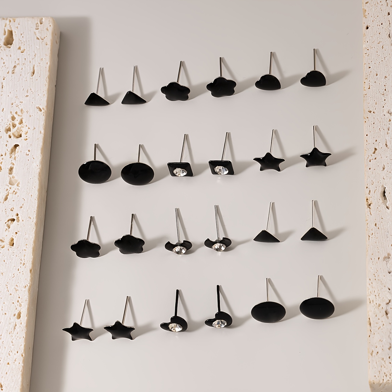 12 Pairs Rhinestone Accented Stud Earrings Set - Stainless Steel Posts